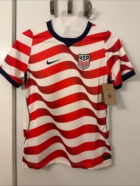 Nike Youth USA Red & White Wavy Soccer Jersey with Navy Accents